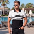 thumbnail image 2 of OIOLOYJM Waffle Polo Shirts for Men Casual Short Sleeve Striped Button Pocket Golf Shirts Business Muscle Fit T-Shirts Summer Workout Clothes White S, 2 of 8