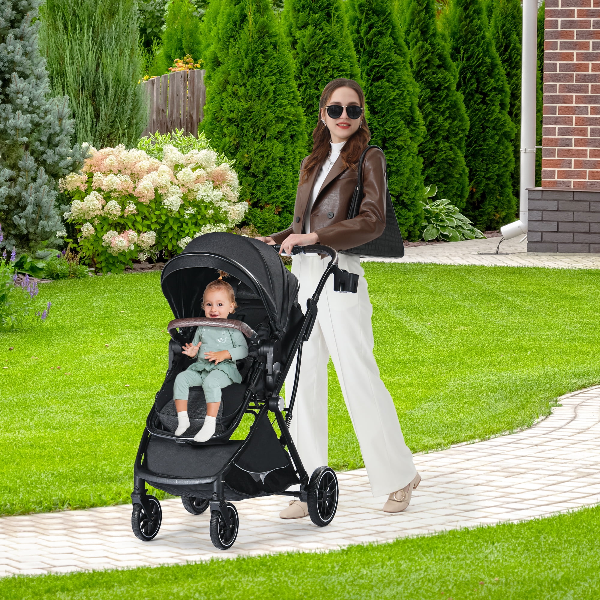 AILEEKISS Baby Stroller 3 in 1 Unisex Folding Infant Carriage Bassinet Stroller for Newborn Black