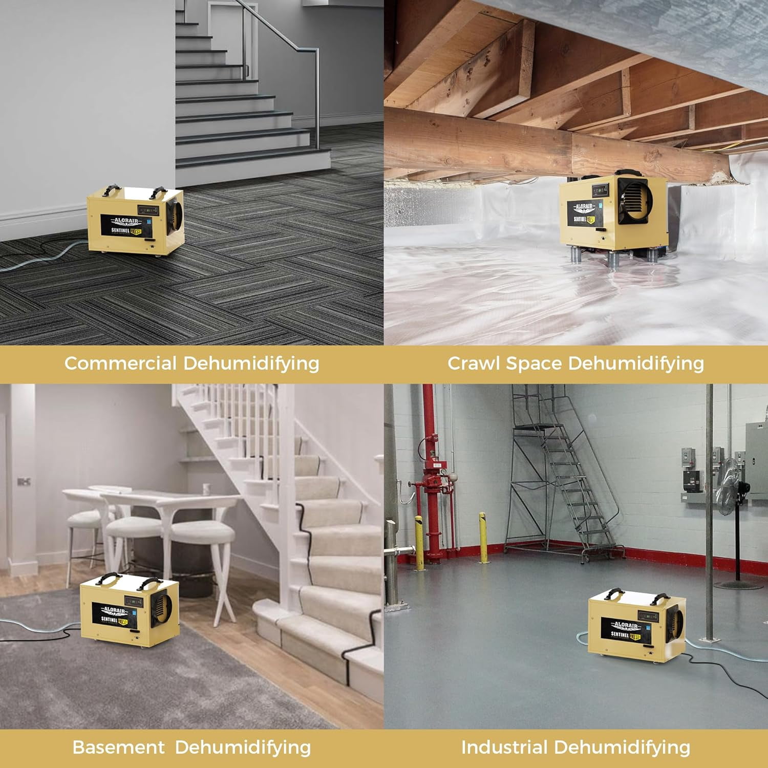 ALORAIR 120 PPD Commercial Dehumidifier, with Drain Hose for Crawl Spaces, Basements, Industry Water Damage Unit, cETL Listed, Compact, Auto Defrost Crawlspaces Dehumidifiers, Up to 1,300 sq.ft,Gold