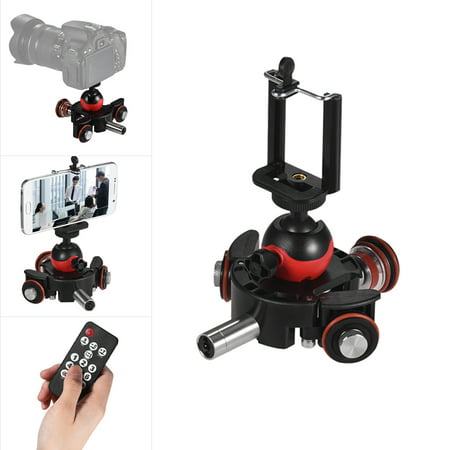 Mini Motorized Video Slider Track Dolly Rail Tabletop 3-Wheel Pulley Car Skater with Swivel Ball Head/ Phone Clip/ Remote Control for DSLR Camera Camcorder for iPhone X 8
