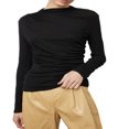 thumbnail image 1 of Women‘s Asymmetrical Ruched Tops Long Sleeve Solid Color T-Shirts, 1 of 9