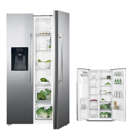 French Door Refrigerator with Glass Panel, Frost Free Inverter, Water Dispenser Built-in, Large Capacity Side by Side, Fingerprint Resistant, Ice and Water Dispenser