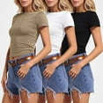 thumbnail image 2 of T-Shirts Stylés pour Femmes / Hauts à Col Roulé à Manches Longues pour Femmes T-Shirt de Sport 3 Pcs à Manches Courtes pour Femmes T-Shirts Graphiques à Manches Longues Ajustés Crop Tops, 2 of 5