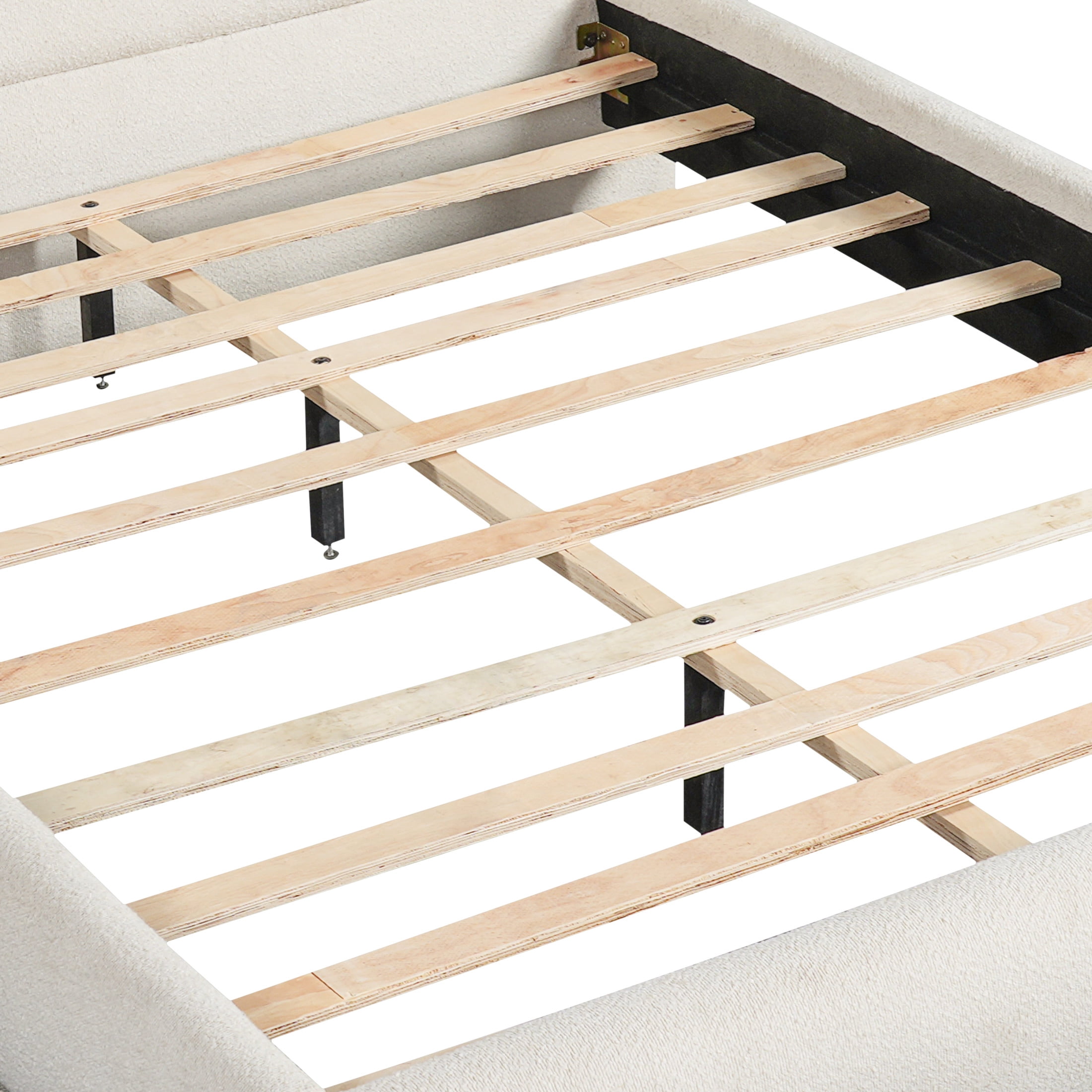 Christopher Knight Home Queen Boucle Upholstered Bed Frame with Thick Headboard, Off White