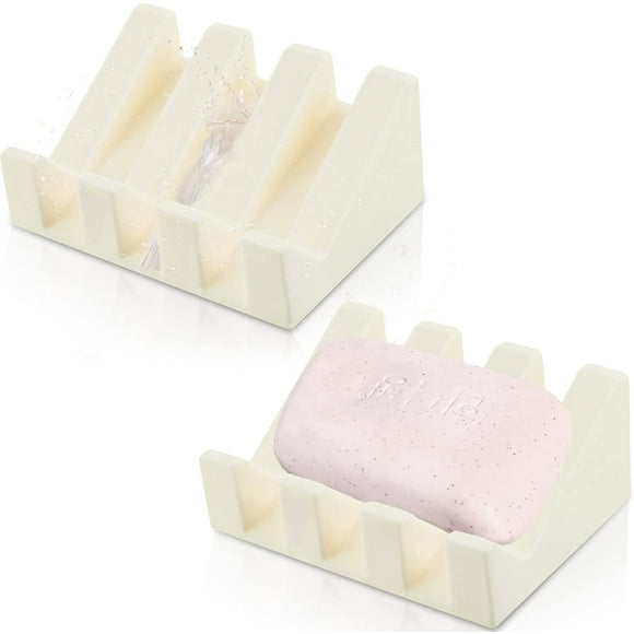 Silicone Soap Dish Self Draining Soap Dish Shower Waterfall Bar Soap Holder Tray with Drain Soap Saver for Kitchen Bathroom Accessories (Cream White, 2)