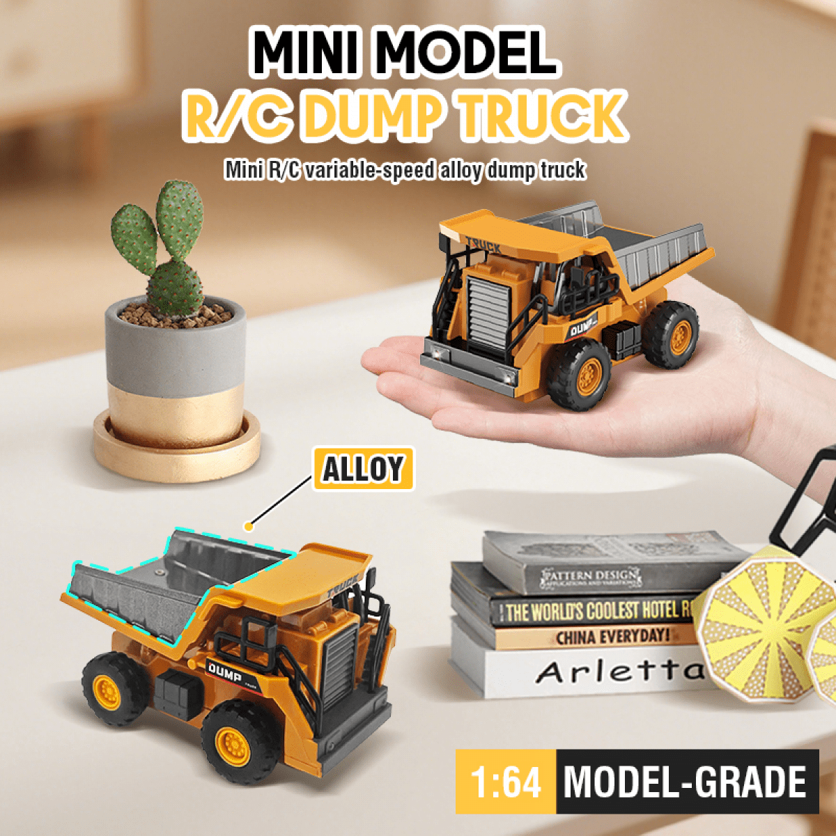 Mini RC Dump Truck Toys 1:64 Alloy Remote Control Car with Adjustment Lights & Sound, APP Control Construction Truck for Kids Adults Gifts