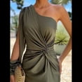 thumbnail image 4 of Vestido de Cóctel para Mujer, con un Solo Hombro, Larga y Abertura Alta, para Fiesta de Boda Verde M, 4 of 8