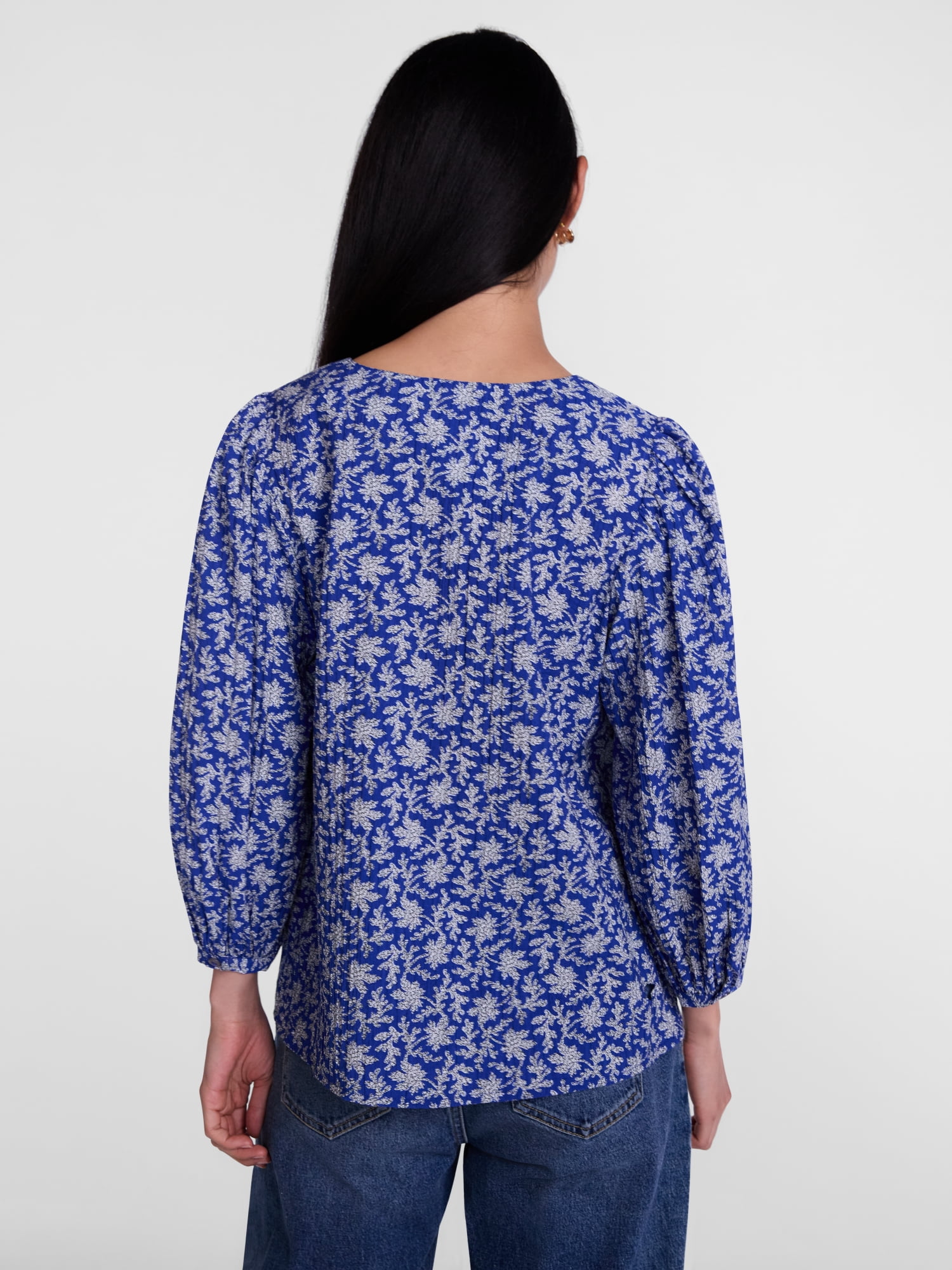 Scenario Women's and Women's Plus Blouse with 3/4-Length Puff Sleeves, Sizes XS-4X