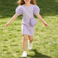 thumbnail image 6 of THDHVS Girls Summer Dress,Girls Textured Ribbed Knit Dress Puff Short Sleeve Round Neck Matching Crossbody Bag Summer Princess,Dresses for Girls 4-5 Years, 6 of 7