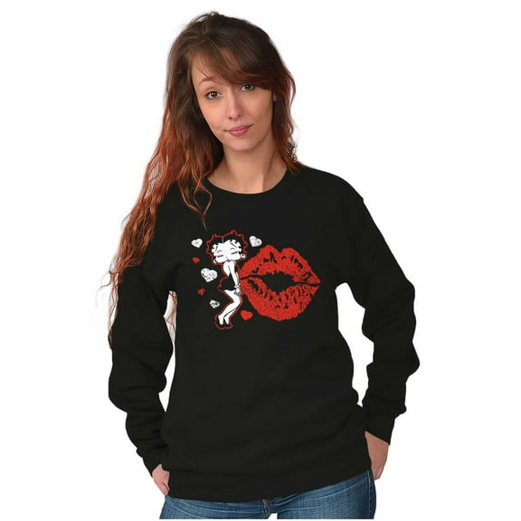 Betty Boop Blowing Kisses Lips Hearts Women Plus Size Sweatshirt Brisco Brands 2X