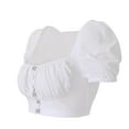 thumbnail image 3 of Generic Women's Summer Sexy Square Neck Puff Short Sleeve Crop Shirt Tops, 3 of 7