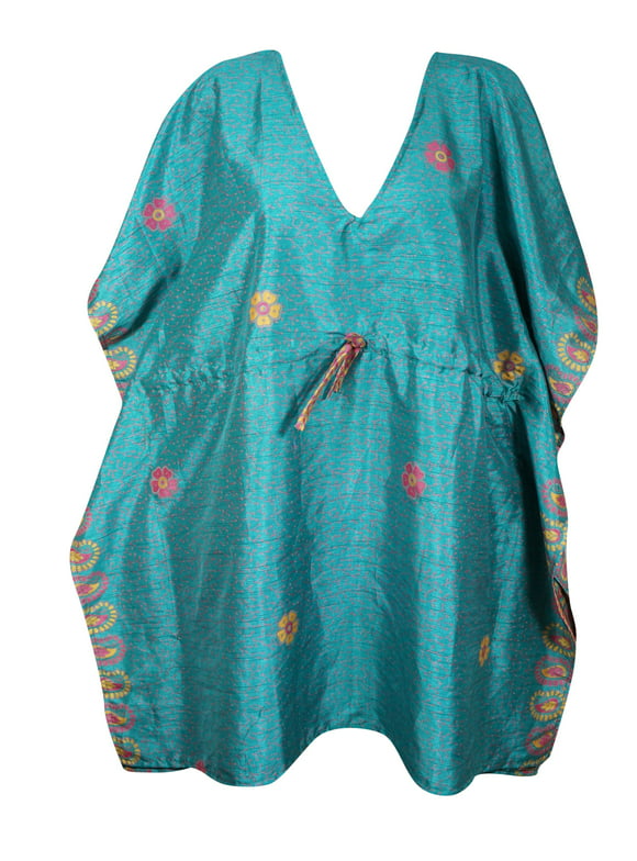 Mogul Women Travel Kaftan Blue Beach Cover up Dress M-XL