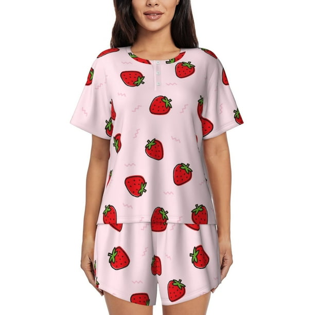 Fotbe Strawberry Conjunto de Pijama Estampado para Mujer, 2 Piezas, Ropa de Dormir con Camiseta de Manga Corta y Shorts Suaves-Medium