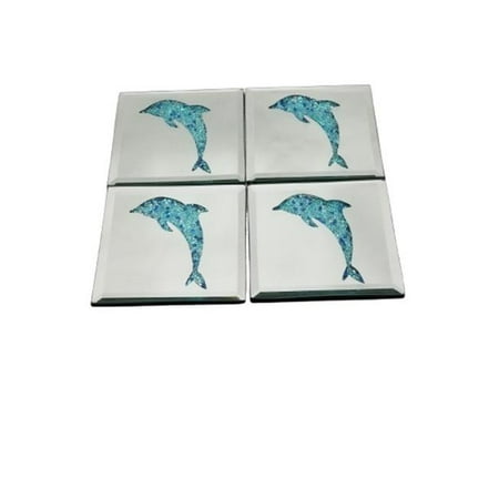 

Jiallo EGV42-035 Blue Dolphin Mirror Coaster Clear - Set of 4