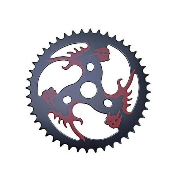 Lowrider Black Steel Sprocket Red/Skull 1/2 X 1/8 44t. Bike Part, Bicycle Part, Bike Accessory, Bicycle Part