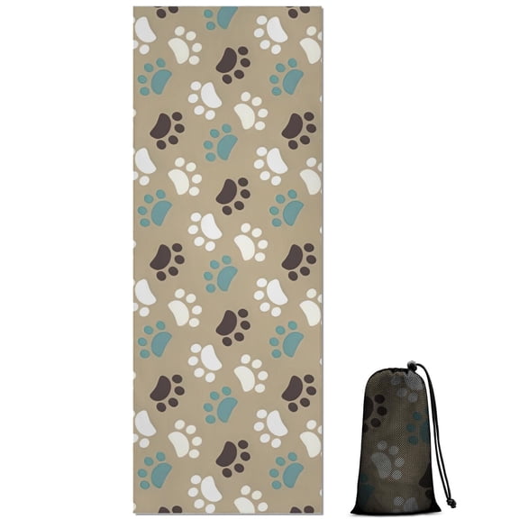 Paw Prints Hot Yoga Mat Towel Non Slip for Hot Yoga - Quick-Drying Yoga Mat Cover with 4 Corner Pockets with Travel Bag - Hot Yoga Towel Non Slip Grip Moisture Wicking Sweat 70"x26"