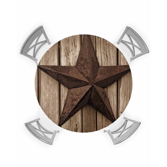nqOlkjepod Western Star Retro Round Tablecloth, Fitted Table Cover with Elastic for 36"-44" Round Tables, Brown Vintage Wood Grain Table Cloth Outdoor Indoor Dinning Party Waterproof Tablecloths