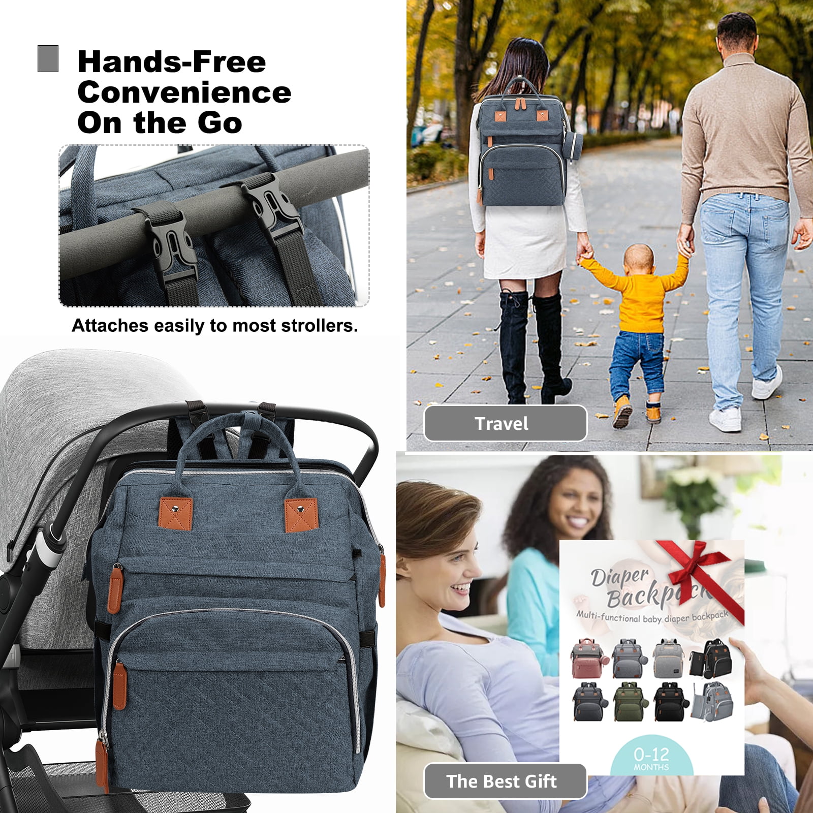 DERSTUEWE Diaper Bag Backpack with Changing Station, Multifunctional Waterproof Portable Baby Bag for Travel– Large Capacity, Blue