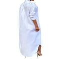 thumbnail image 3 of Chemise Décontractée Unie à Manches Longues pour Femmes, Longueur Cheville, Boutonnée, Surdimensionnée, 3 of 5