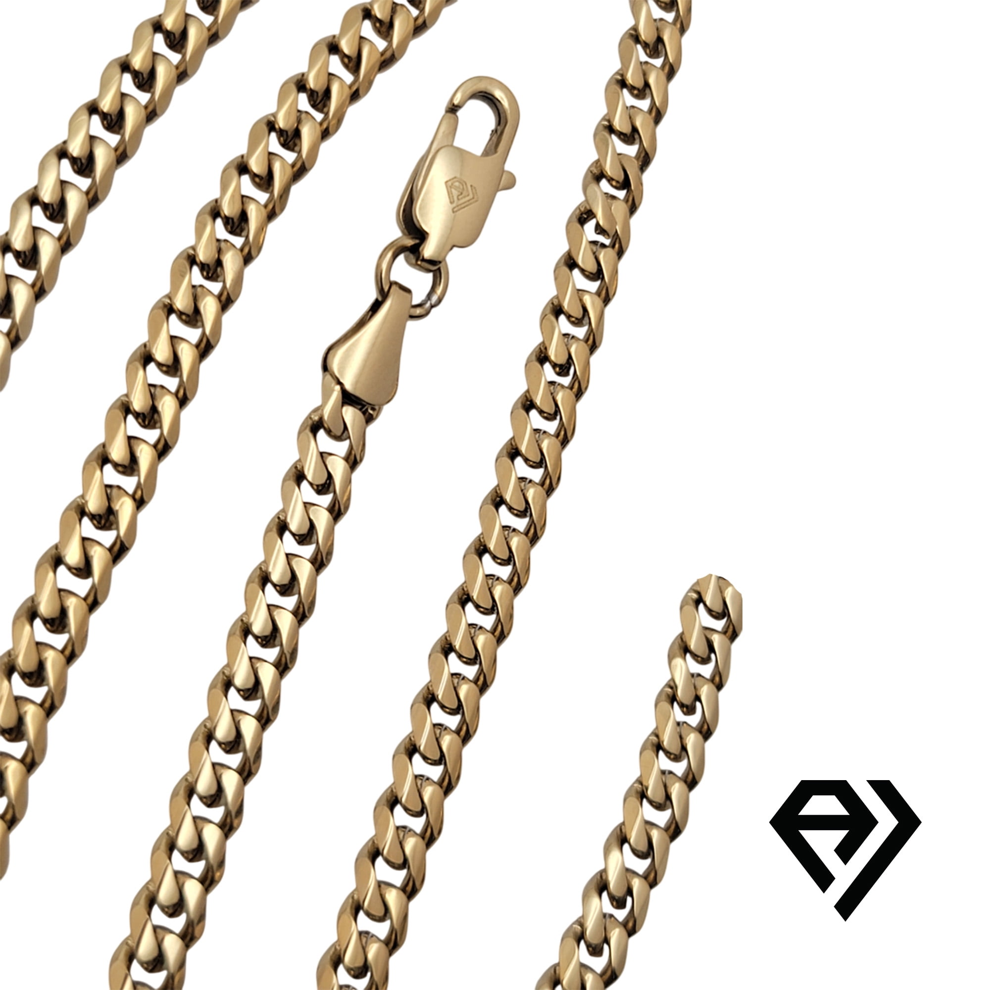 14k Bonded Gold Chain and Bracelet, Best Unisex Gift for Mother, Father, Girlfriend, Boyfriend, Her, Him, 14K 24 Inches Cuban Chain Necklace by Artisan Jeweler