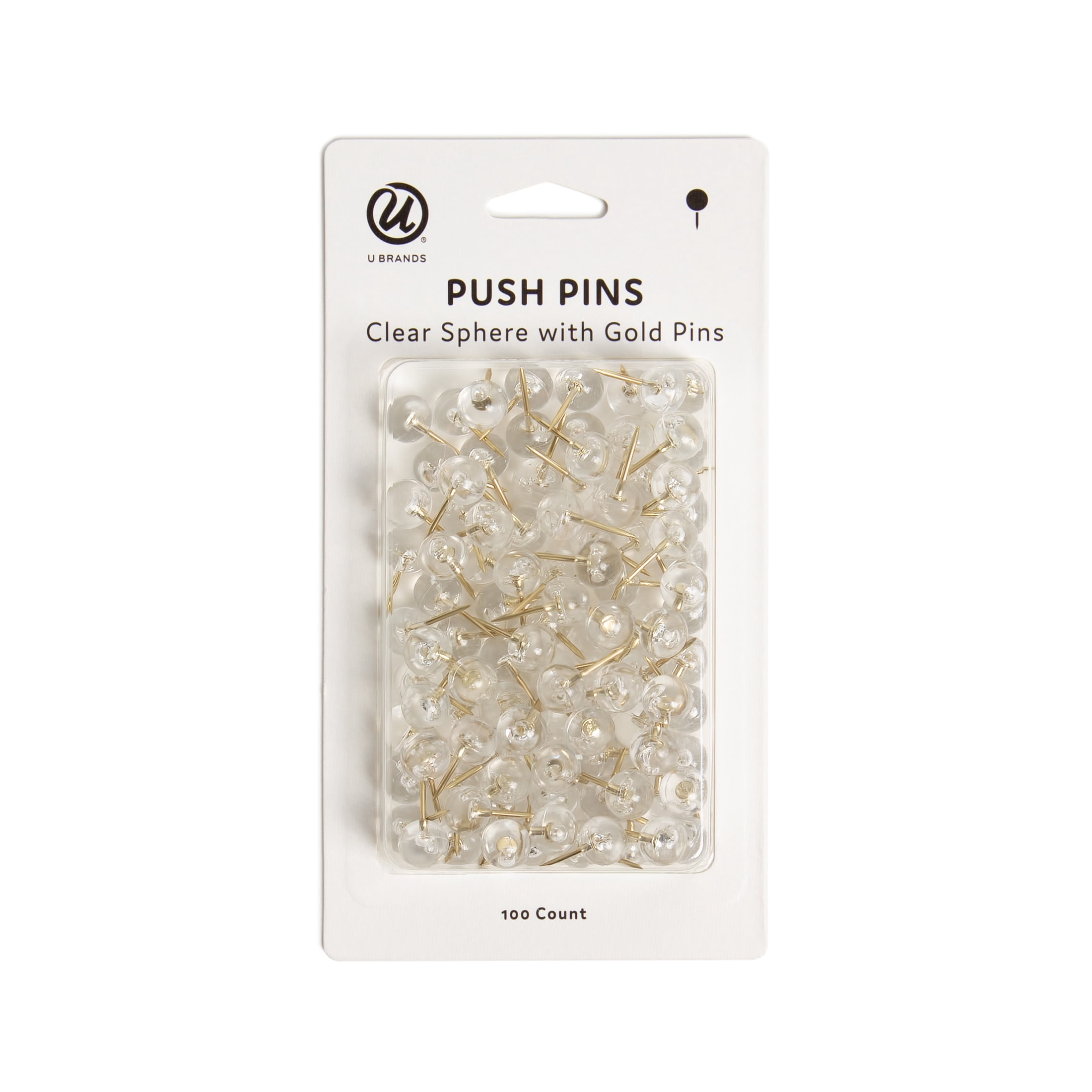 U Brands Clear Sphere Push Pins, Gold Finish, 100 Count, 3146U