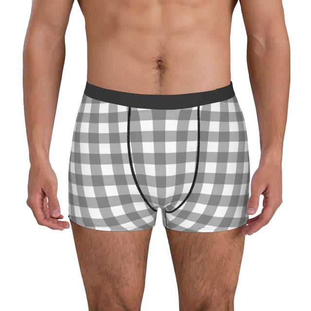 Balery Gray Checkboard Calzoncillos bóxer para hombre, ropa interior de algodón suave y transpirable con cinturilla de nailon-XX-Large