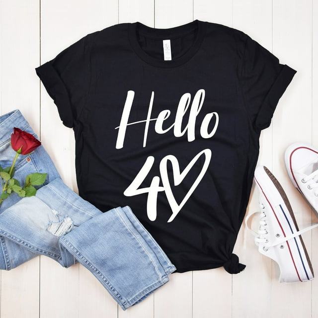 Hello 40 Chemise Cœur, Hello Forty Chemise, Hello 40 Chemise, 40e Anniversaire, Fortieth Bir - comme sur l'Image - S