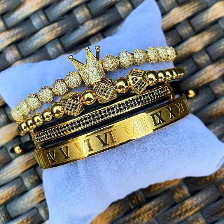 Roman Numeral Bracelet And Ring Set For Men & Women - Gold Plated Stainless Steel, Engravable, Gift Ready