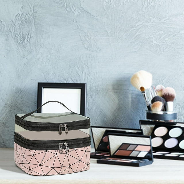 Fiudx Bolsa de Mano con Cremallera, Pvc Transparente, Diseño de Doble Capa, Impermeable y a Prueba de Fugas, Organizador Portátil de Cosméticos de Viaje, Ideal para Aeropuertos, Fácil de Limpiar, 23