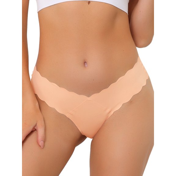 Unique Bargains Women's No-Show Hipster V-Shape Waist Stretch Thongs S Light Orange