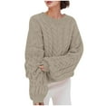 thumbnail image 2 of ShomPort Oversized Sweater for Womens Round Neck Long Sleeve Cable Knit Tees Tops Drop Shoulder Fall Winter Thermal Thick Blouses, 2 of 4