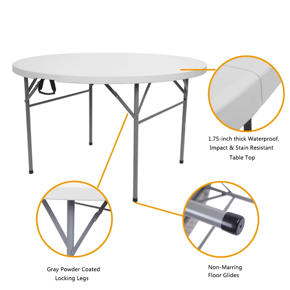 Lowestbest 48" Folding Table, White Round Folding Utility Table for Offices, Schools, Gardens, Guards, Portable Indoor Outdoor Picnic Party Dining Camp Tables Lowestbest 48" Folding Table, White Round Folding Utility Table for Offices, Schools, Gardens, Guards, Portable Indoor Outdoor Picnic Party Dining Camp Tables
