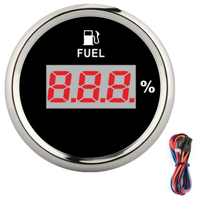 Indicador de combustible Digital de 2 pulgadas y 190ohm, medidor de nivel de aceite, porcentaje para yate, barco, gato, motocicleta, esfera negra, marco plateado, 12V/24V Jadeshay A