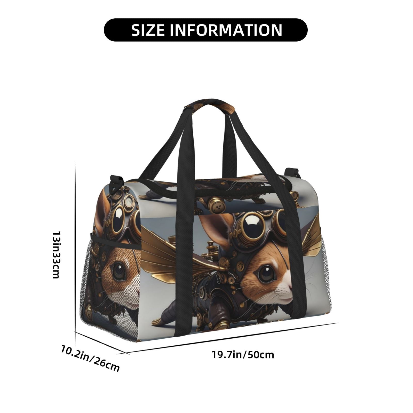 Fuzoiu Steampunk Squirrel Pilot Print Travel Duffle Bag,Carry On Tote Bags,Duffel Bag,Sport Gym Bag, Hospital Bag for Labor and Delivery, Overnight Bag,Luggage Bag