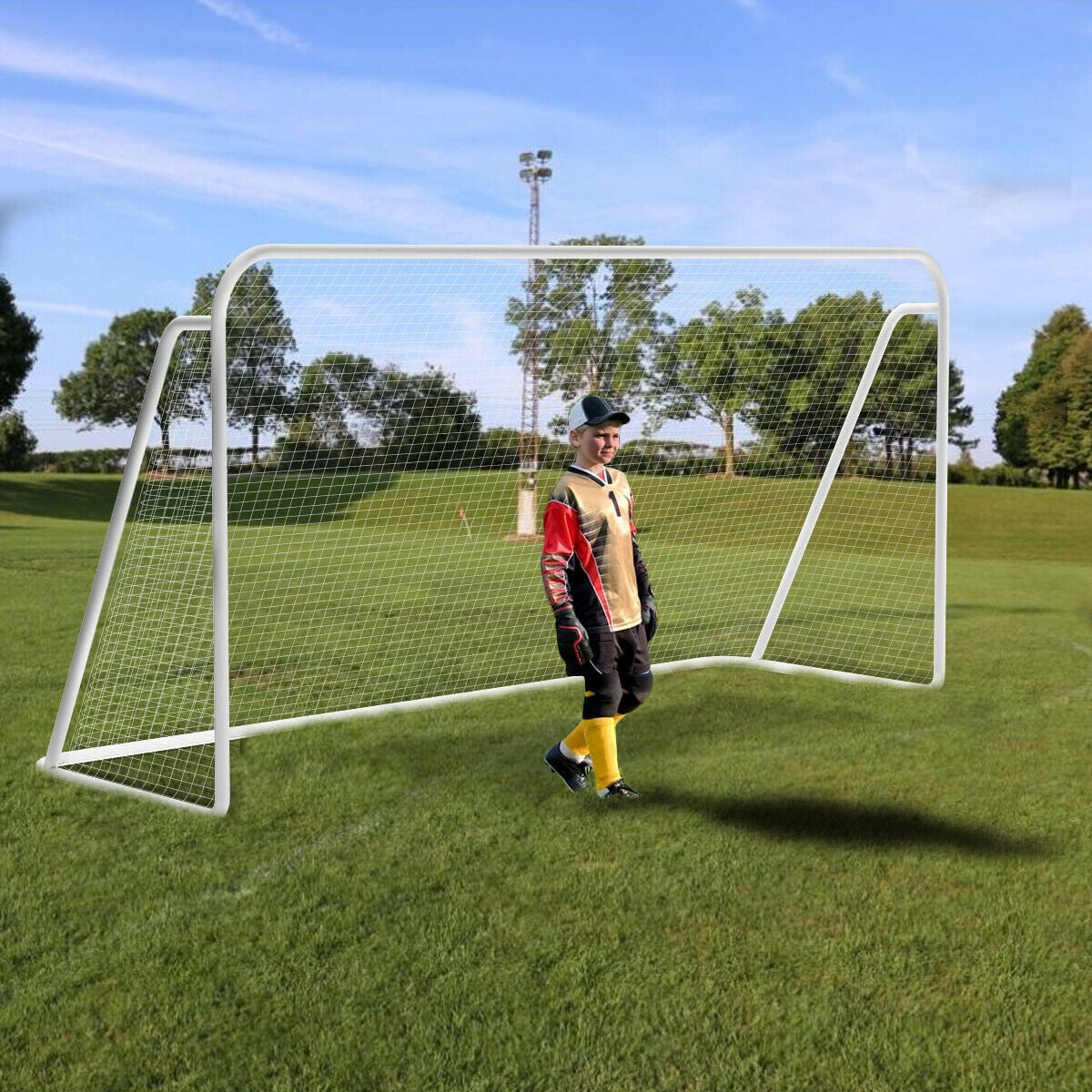 Costway Soccer Goal 12' X 6' Football Straps, Anchor Ball