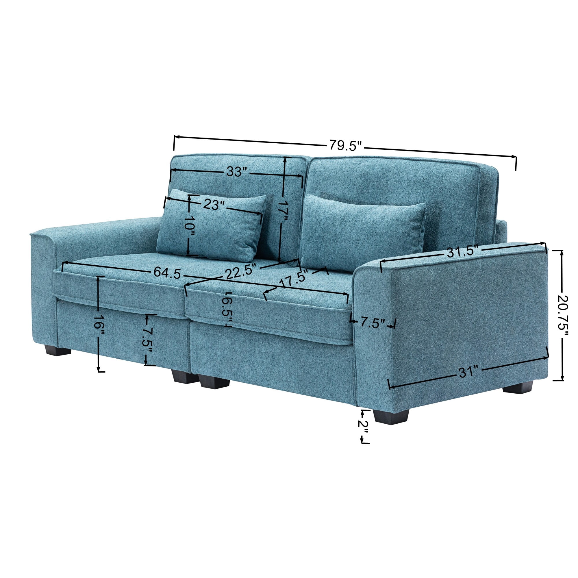 79.5" Modern Sofa Couches,3-Seat Sofa Couch Linen Fabric Upholstered Sofa Furniture with Pillows for Living Room Bedroom Apartment,Blue