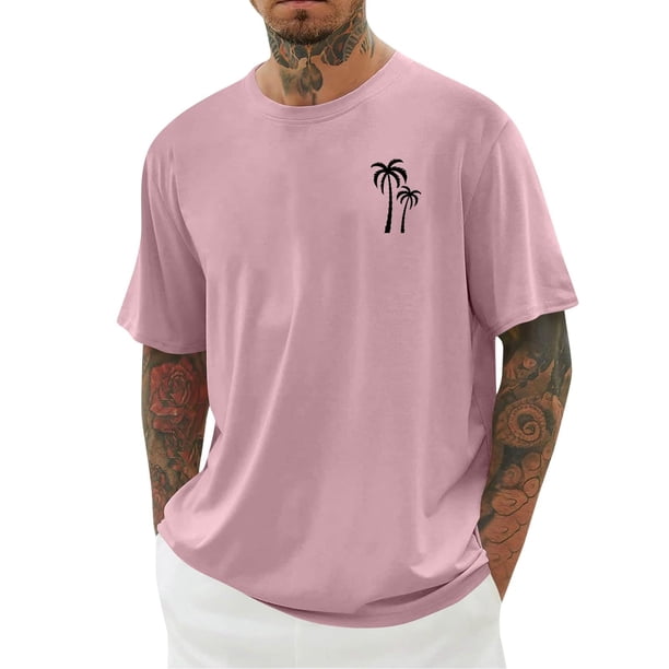 Camisas de Manga Larga para Hombres Imprimir Casual Cuello Redondo Blusa de Manga Corta, Camisas de Lino para Hombres