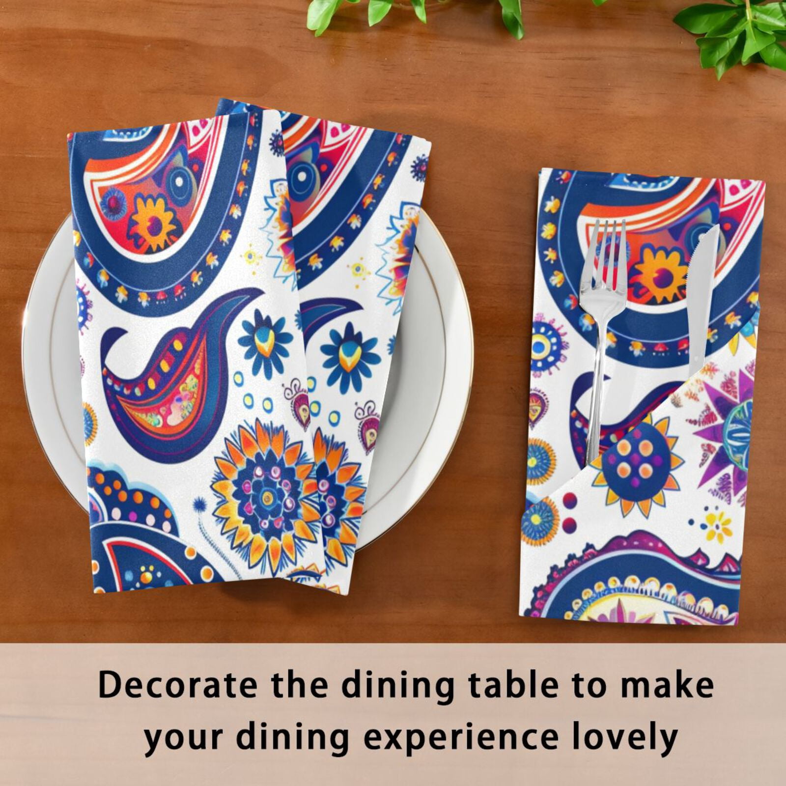 JSTEL Colorful Paisley Flower Cloth Napkins Set of 6, 20x20 Inch Washable and Reusable Napkin for Decoupage Dinner Party Everyday Use