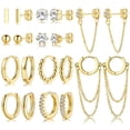 thumbnail image 1 of Set de Aros Pequeños y Pendientes de Botón Chapados en Oro 14K, 1 of 5