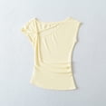 thumbnail image 2 of Women's Fashion Tops Cap Sleeve Hollow out Solid Color Cotton Tee Slim Fitted Tunic Tops Soft Comfy Clothes (S, Yellow), 2 of 5
