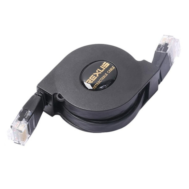 Cable de alimentación de red retráctil enrollable Ethernet RJ45 LAN - Negro 1m