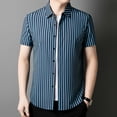 thumbnail image 4 of IWRICH Strip Shirts for Men Short Sleeve Button down Shirt Casual Formal Business Regular Fit Shirts with Pocket Sky Blue L, 4 of 6