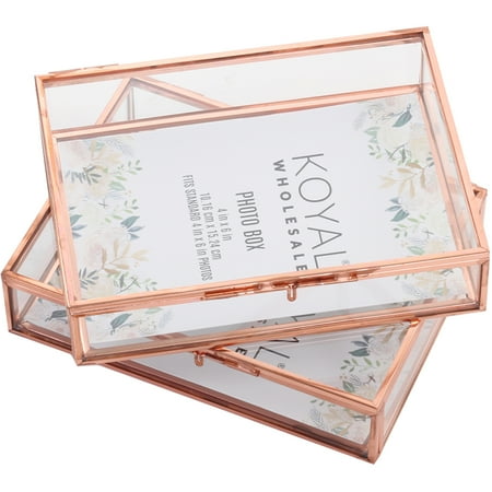 Friendship Keepsake Box - Koyal Wholesale Rose Gold Glass 4 x 6 Inch Photo Box for Photos, Keepsake Photo Memories Storage,Decorative Jewelry Box