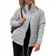 thumbnail image 2 of Chaqueta de Invierno para Mujer, Cálida, de Punto, con Retazos, Acolchada, Informal, de Cuello Alto, Larga y Cremallera Gris L, 2 of 7