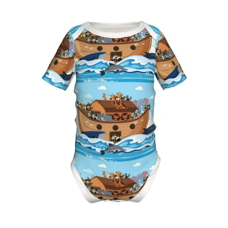 

Lukts Animals on Noah s Ark Print Baby Short Sleeve Romper Onesie for Newborn Baby Boys and Girls-6 Months