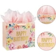 thumbnail image 3 of 13" Large Happy Birthday Gift Bag with Card and Tissue Papers, Handles Floral Design for Women Girls Birthday Party (13" Pink), 3 of 4