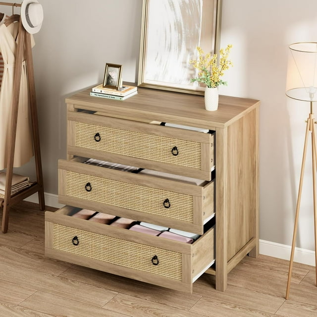 Aoile 3 Drawer Dresser, Wooden Storage Dresser for Bedroom, Nursery, Living Room, Natural