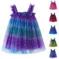 thumbnail image 4 of ZACPNCV Baby Girls Tulle Tutu Dress Lace Sleeveless Gradient Prints Summer Birthday Party Dresses Blue 4-5 Years, 4 of 4