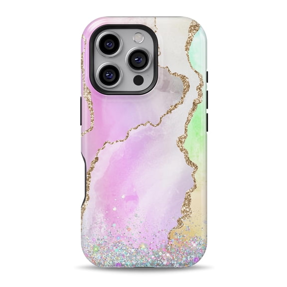 DesignSkinz Scratch-Resistant Hard Slim Case Compatible with iPhone 16 (Compatible with MagSafe) - Agate Gold Colorful Mix V2