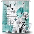 thumbnail image 3 of Rustic Farmhouse Shower Curtain, Farm Teal Daisy Bible Verse Inspirational Motivational Quote Bath Curtains, Country Wooden Turquoise Blue Bathroom Shower Curtains with Hooks, 72X84IN, 3 of 4